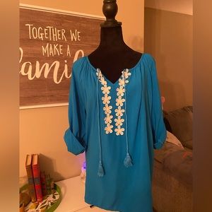 Turquoise peasant blouse #69